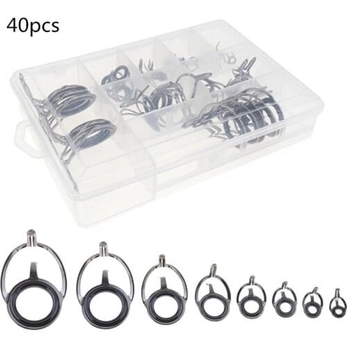 40pcs/lot 1 Box 8 Sizes Fishing Rod Guides Kits Ceramics & Stainless Steel Circle Fishing Rod Accessories Repair Tool