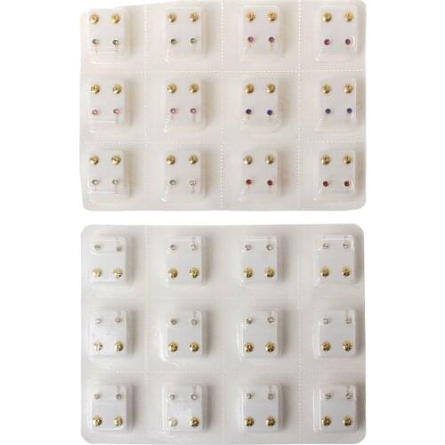 12 Pairs Gold Ear Piercing Earrings Set Hypoallergenic Butterfly Earrings backs Copper Crystals Mini 3mm CZ Studs Jewelry