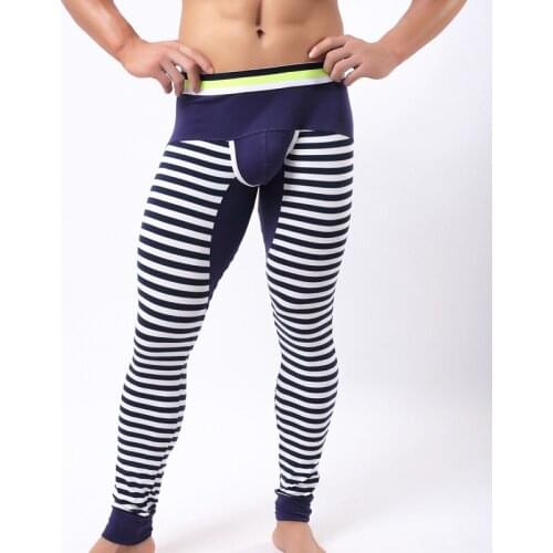 2016 New Fashion Brand Cross Stripe Cotton Man Sexy Pouch Lounge Pants Gay Thermal Sleeping Pajama Leggings Size S M L