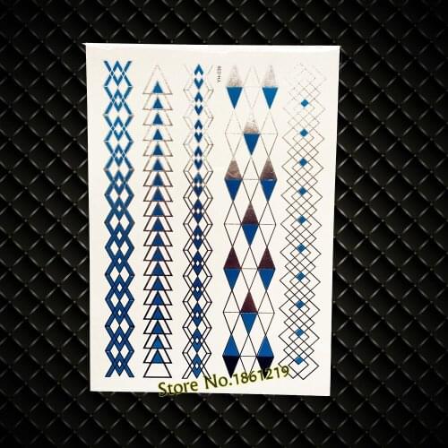 New Hot Grid Mesh Diamonds Blue Gold Metallic Temporary Tattoo Body Art Arm Sleeve Bracelet Tattoo Stickers Waterproof GYH-036