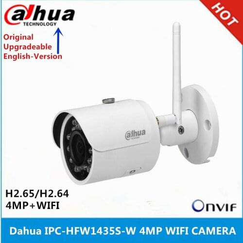 Original Dahua English version IPC-HFW1435S-W 4MP IR30M IP67 built-in SD Card slot Bullet Wi-Fi Network IP Camera support p2p