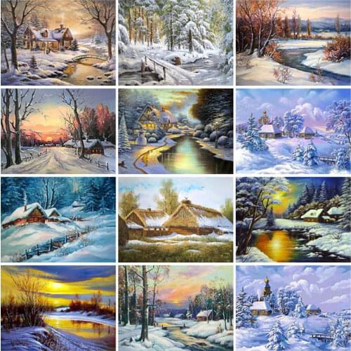 Snow Scenic DIY 5D Diamond Painting Full Square Drill Landscape Diamond Embroidery Cross Stitch Mosaic Kits Wall Art Home Decor