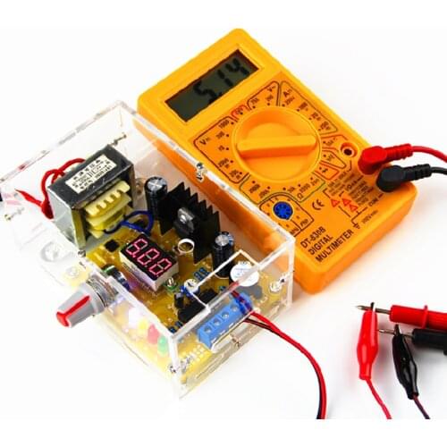 1.2V-12V LM317 Continuously Adjustable Regulated Voltage Power Supply Board DIY Kit, Transformer + Case + Voltmeter, US Plug