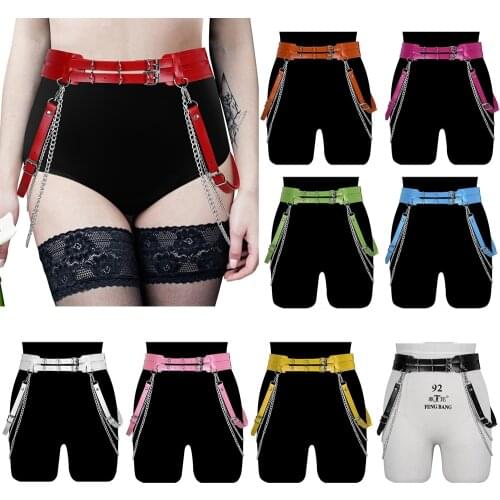 Sexy PU Leather Punk Dance Rave Wear Body Harness Fashion Harajuku Tight Leg Harness Bondage Suspender Strap Women Garter Belt