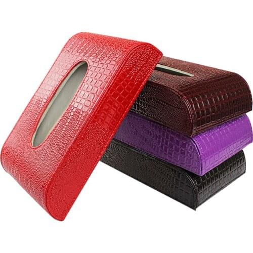 Sexy Snakeskin Pattern Leather Car Tissue Box Block Type Dashboard Towel Paper Cover Case for Home Auto Office Use Red Purple