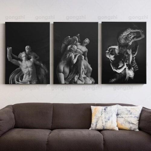Nordic Black and White Canvas Painting Greek Stone Statue Sculpture Wall Poster for Living Room Bookstore Decor Art Picture