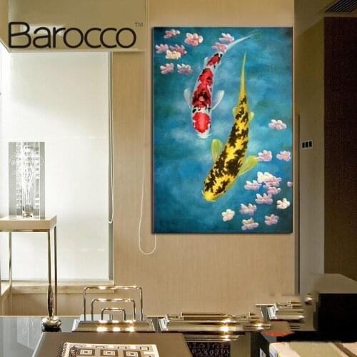 Modern abstract Oil Painting On Canvas wall art FengShui painting fish no stretched Free shipping