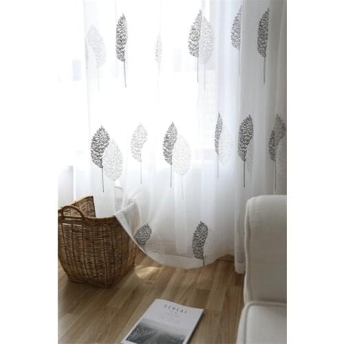 Leaf Embroidered Window Modern Tulle Curtain for Living Room Bedroom Kitchen Drapes Fabric for Salon
