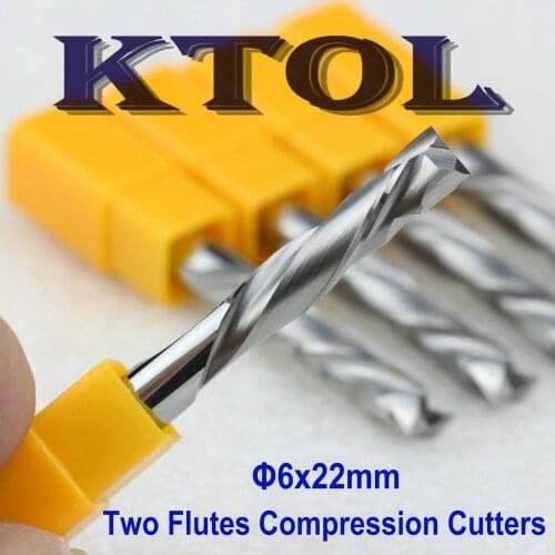 Up Down Cutting- 2 Flutes Helical Milling Cutter CNC Router Bit Blade 5pcs Tungsten Carbide Cutter CNC Milling Tools Wood 6x22MM