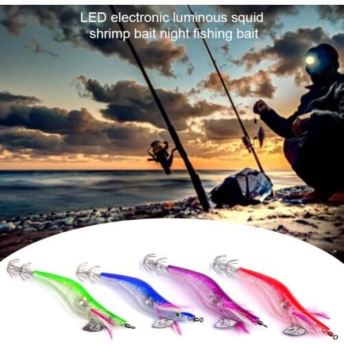 Fishing Lure LED Electronic Luminous Squid Jig Shrimp Bait piercing and durable Night Fishing Lure for fishing color random
