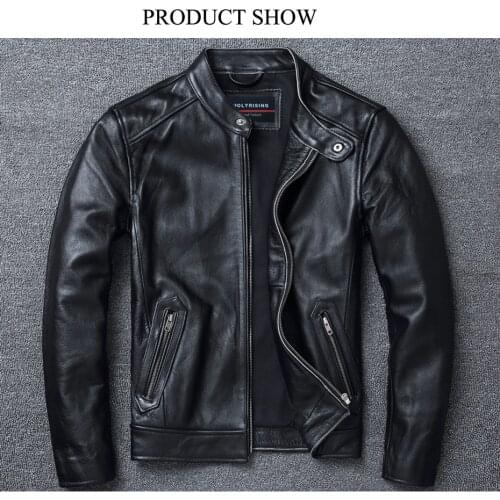 Vintage Casual Outwear Cowhide Jacket Mens Genuine Leather Coat Men Solid Color Fashion Warm Coat