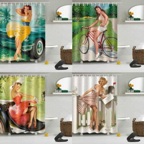 American Girl Sexy Beauty Women Shower Curtains Bathroom Curtain Retro Style Waterproof Polyester Fabric Bath Screens with Hooks
