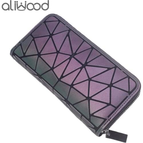 Aliwood Geometric Women Wallet Luminous Money Clip Clutch Famous Brands Female Long Purse Zipper Glowing Wallet Ladies Phone bag