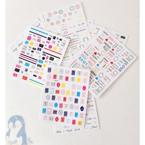 Love Heart Circle Square Colored Font Letter Nail Sticker Design DIY Adhesive Decorative Art Tool Decal Sticker 10PCS