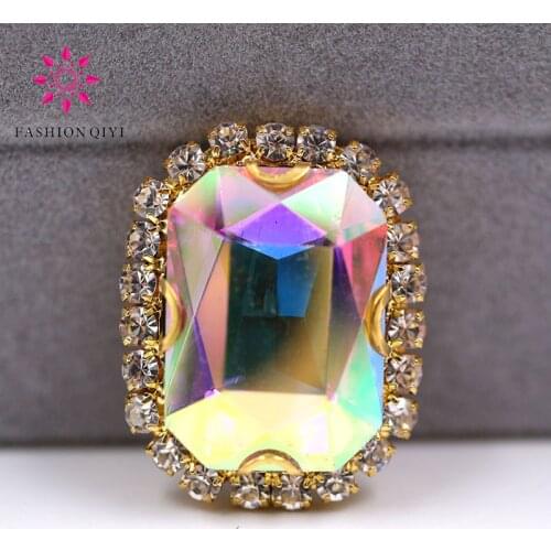 10pcs/bag High grade Gold bottom Rectangular octagonal shape AB Color sew on rhinestones glass Crystal button DIY accessories