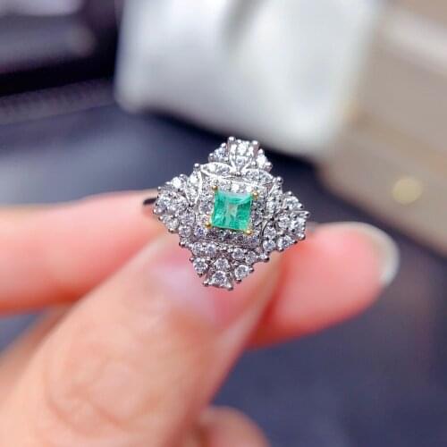 100% natural emerald ring for party vintage silver emerald 3mm emerald silver jewelry