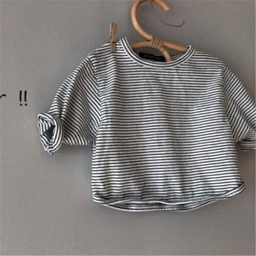 2021 Baby Cotton Striped T-shirt Baby Simple and Versatile Skin-Friendly Inner Base Shirt Autumn striped shirt toddler girl tops