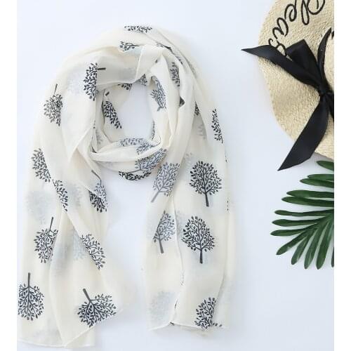 25# Chiffon Tree Print Silk Scarf Shawl Fashion Women Long Soft Beach Scarves Leaves Infinity Wrap Silk Shawl Travel Scarves