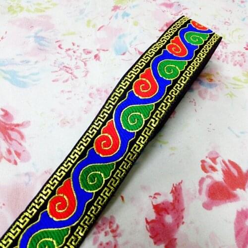 4cm 40mm 1-5/8' Red Blue Moire Great Wal Trim Stage Lace Costume Curtain Laciness National Jacquard Ribbon Garment Woven Webbing