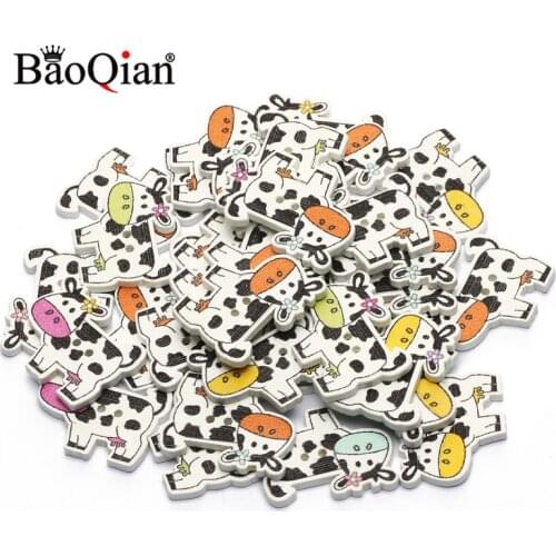 50Pcs Mixed Cartoon Button Cows Wooden Buttons For Diy Crafts Scrapbooking Decoration Children Clothing Sewing Accessories