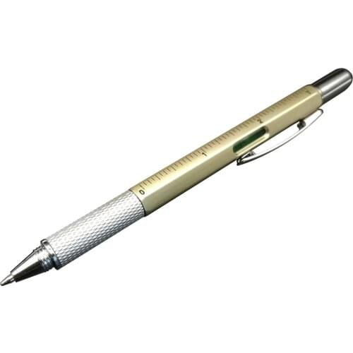6 in 1 Tech Tool Pen Multi-functional Screwdriver Tool Ruler Spirit Level Ballpoint Pen Stylus Flat-Head Phillips Screwdriver