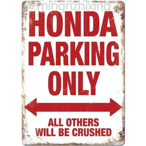 "HONDA Parking" White Metal Wall Sign Plaque Garage Classic Car Civic Type R(Visit Our Store, More Products!!!)