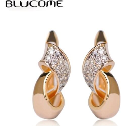Blucome Luxurious Geometric Stud Earrings AAA Zircon Prong Setting Crystal Orecchini English Lock Copper Brincos Women Bijoux