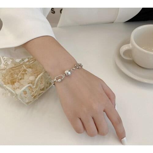 Moris Retro Plated S925 Sterling Silver Geometric Oval Hollowed Out Bracelet Personality Fashion Hip-hop Trend Temperament