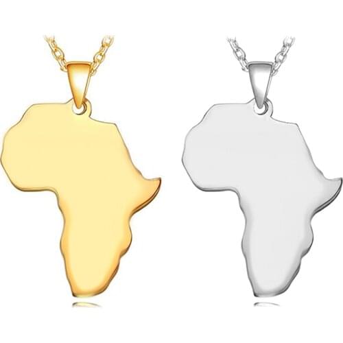 Dropshipping Unisex Polished Gold /Silver Tone Africa Map Shape Pendant Stainless Steel Chain Necklace Jewelry