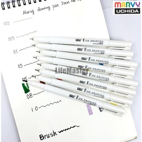 LifeMaster Marvy Sketch Liner/Brush 0.03mm/0.05mm/0.1mm/0.3/0.5/0.8/1.0mm Black Water Resistant Gundam Drawing Pen 4600