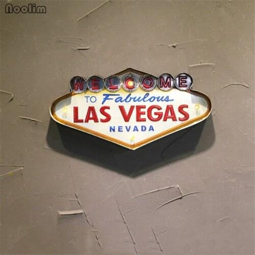 NOOLIM Decorative Painting Las Vegas-style Sign Wrought Iron Wall Decoration Illuminated Welcome Sign Hanging LED Metal Signs