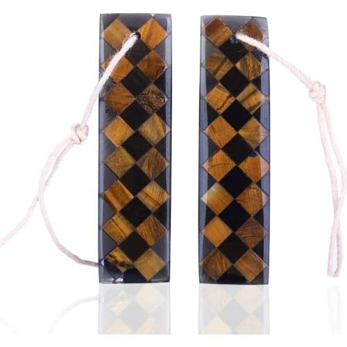 Design Earrings, Obsidian,Tigers Eye Intarsia Earring set,Popular jewelry Handmade DIY Supply Jewelry32x8x3mm4.6g