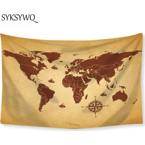 World map room tapestry wall hanging decoration murale boheme vintage world wonders carpet wall decor