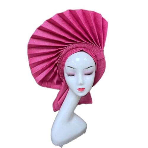 African Handmade Auto Gele Aso Oke Elegant Big Flowers Beads Hat Scarfs Inner Hijab Cap Turban Hats Headtie For Lady Head Wear