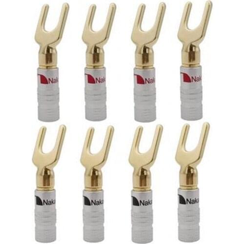 Hi-end Nakamichi Banana Connector Y/U Type Brass Speaker Plugs Audio Screw Fork Spade Connector Gold plated binding post 4MM