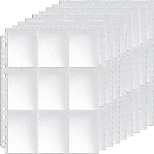 Pockets Double-Sided Trading Card Pages Sleeves 9-Pocket Clear Plastic Game Card Protectors for Fit 3 Ring Binder