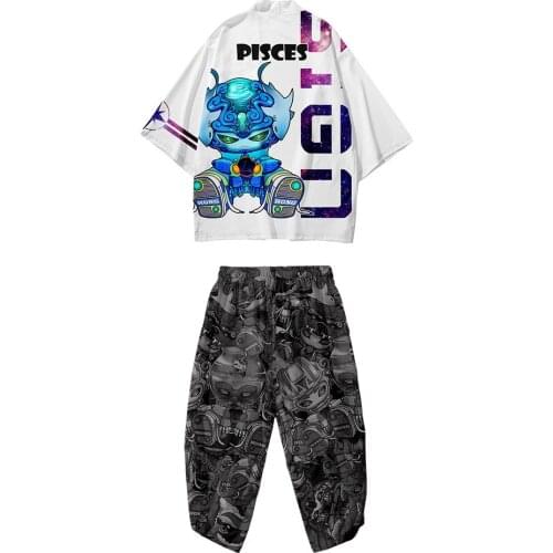 Constellation Print Set Traditional Japanese Clothing Kimono Pants Men Retro Yukata Asian Fashion Harajuku Hanfu Yukata Jacket