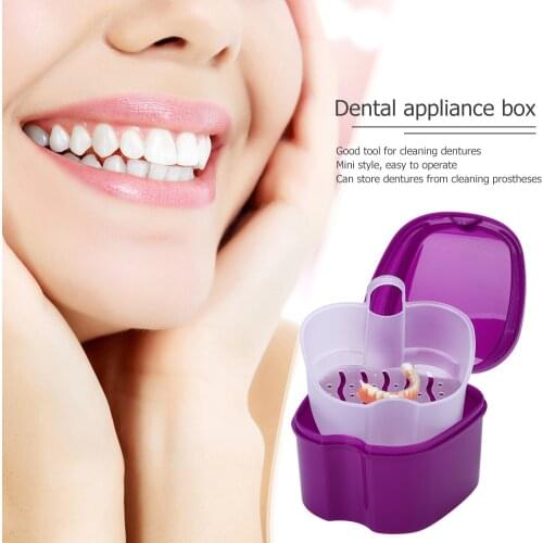 Dental False Teeth Storage Box Denture Bath Box Organizer with Hanging Net Container Cleaning Teeth Cases Artificial Tooth Box