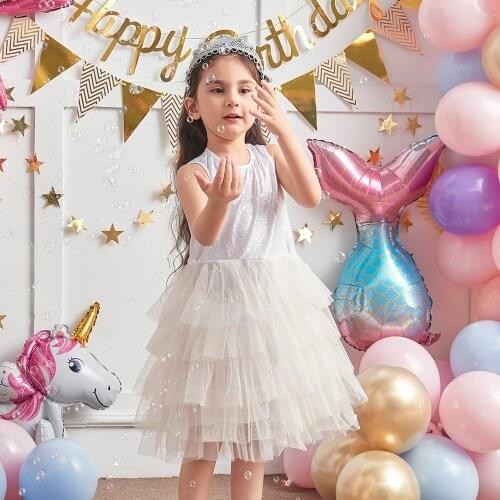 Summer Tiered Girls tutu Dress Baby Princess Party Prom Dresses Fancy Flower Kids Sleeveless Clothing Elegant Mermaid Vestidos