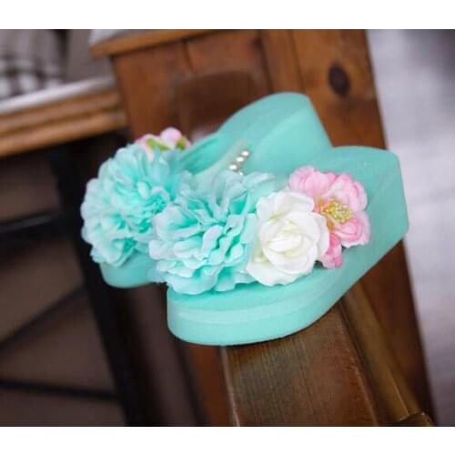 Summer handmade bow small flower platform wedges platform flip flops shoes sandals Free shipping