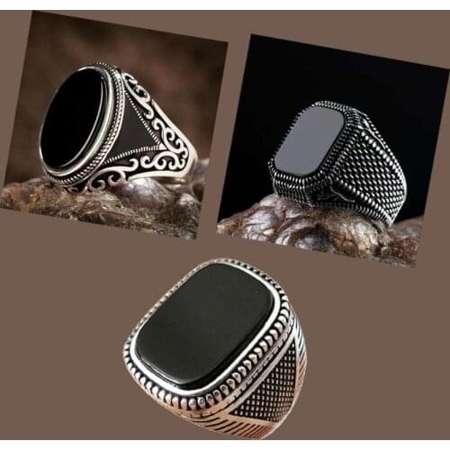 2021 New Retro Shaped Geometric Oval Black Glossy Mens Ring For Anniversary Party Wedding Male Rings Jewelry Accessories 6-14