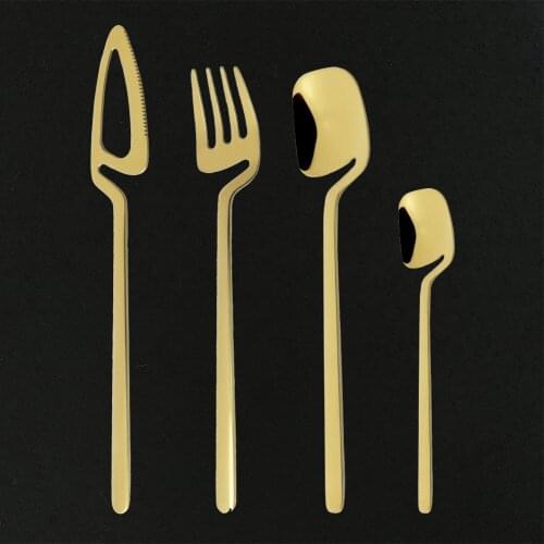4Pcs/Set Tableware Set Kitchen Decor Spoon Fork Knife Dinnerware Sets Mirror Gold Cutlery Ice Cream Desserts Soup Coffee Use