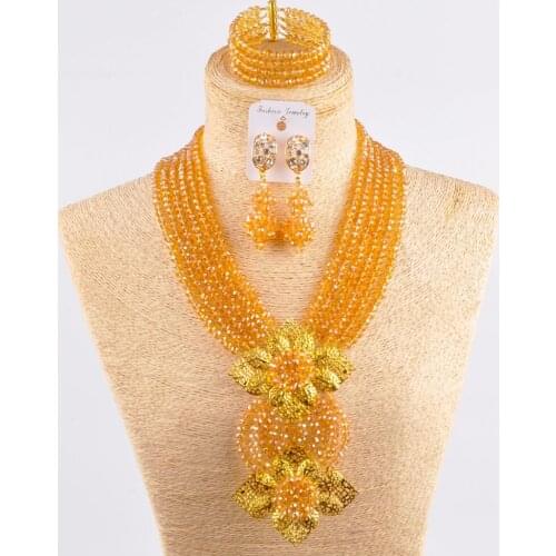 Champagne Gold AB Nigerian Wedding Accessories African Beads Jewelry Set Crystal Stand Necklace Bridal Party Jewelry Sets 6CHL
