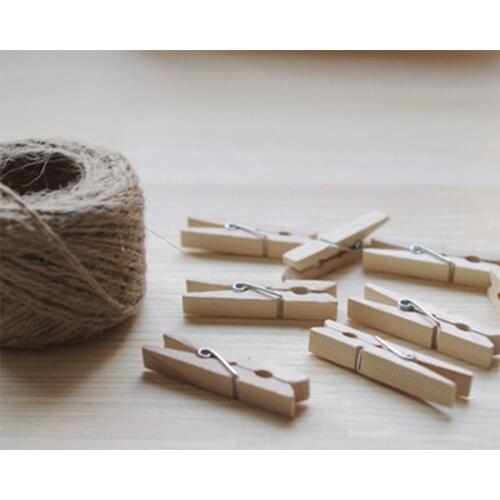Natural Wooden Clips Clothespin Pegs Photo Clips Art Decal Craft Hemp Rope String Baby Shower Birthday Wedding Decoration