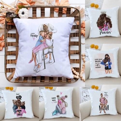 Super Mom Print Pillow Cover Mom and Baby Pillowcase Mom Life Cushion Decorative Home Decor Sofa Bedroom Throw Pillow 45x45cm