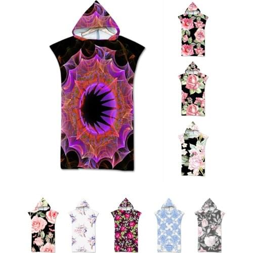 Novelty Gift Beautiful Pastoral Rose Flower Liberty Floral Print Large Changing Robe Hooded Swim Pool Bath Beach Poncho Towel