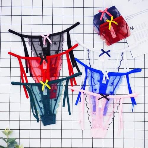 New Sexy Womens Underwear Lace Transparent Seamless Hollow Out Bow Bandage Panties Low Waist Lingerie Seduction Sexy G String