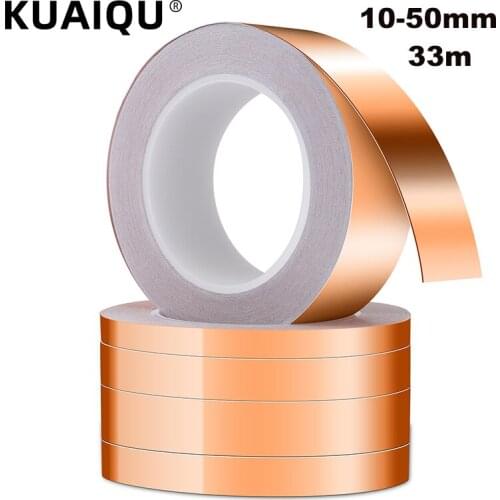 33 Meters Single Side Conductive Copper Foil Tape Strip Adhesive EMI Shielding Heat Resist Tape 10mm 12mm 20mm 25mm 30mm 50mm