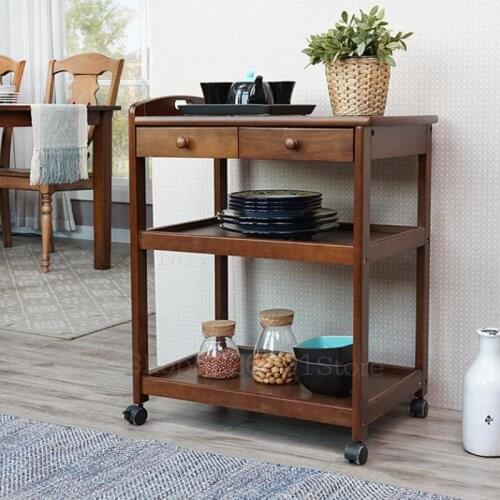 Solid Wood Moving Dining Car Household Trolley Trolley Delivery Car Kitchen Rack Three-storey Tea Car Drinking Car
