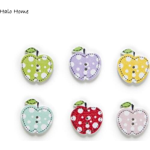 30pcs Apple Wood Buttons for Sewing Scrapbooking Clothing Headwear Handmade Crafts Home Decor Accessories DIY 21x20mm
